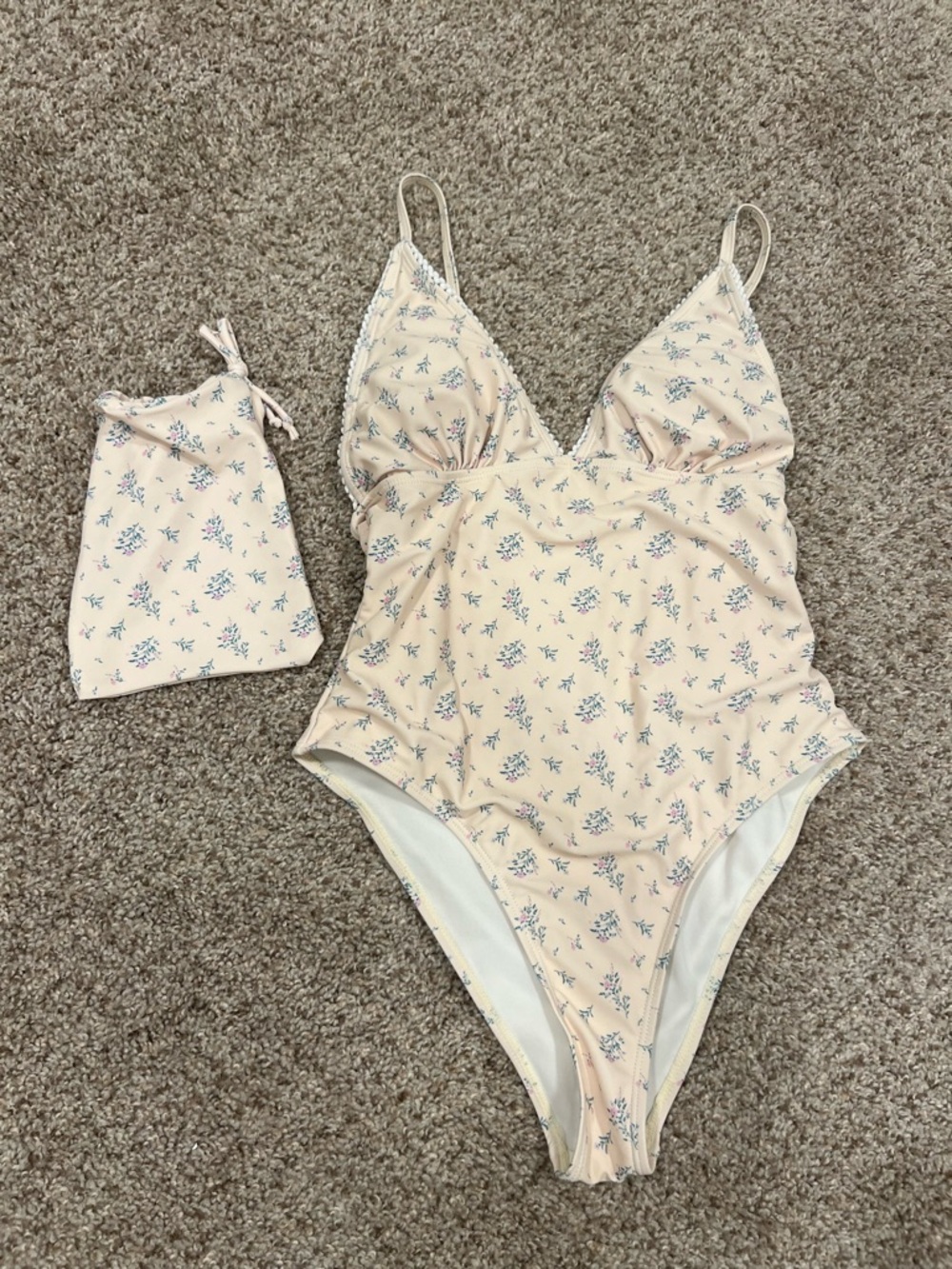 Floral Print Peach One-Piece Swimsuit